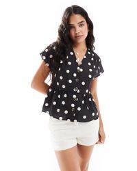 ASOS - Linen Look Peplum Button Front Top - Lyst