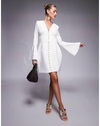Lavish Alice - Fluted Sleeve Rose Button Mini Dress - Lyst