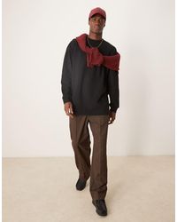 ASOS - Camiseta Negra De Corte Alargado Extragrande Y Manga Larga De Tejido Grueso De 240 G/M2 De - Lyst