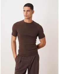 ASOS - Muscle Fit Knit Ribbed Crew Neck T-shirt With Saddle Sleeve - Lyst