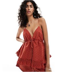 ASOS - Broderie Peplum Ruffle Cami Top Co-ord - Lyst