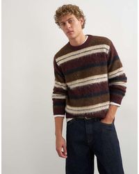 TOPMAN - Relaxed Fit Fluffy Striped Knitted Jumper - Lyst