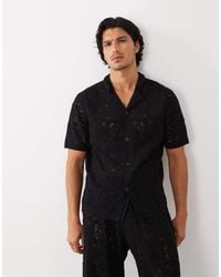 ASOS - Relaxed Short Sleeve Knitted Crochet Button Through Revere Shirt - Lyst
