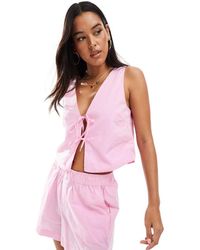 ONLY - Top A Quadretti Allacciato Sul Davanti - Lyst