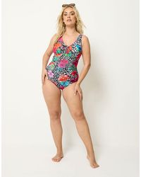Yours Clothing - Leopard Floral Lace Up Swimsuit - Lyst