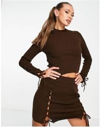ASOS - Co-ord Knitted Top With High Neck And Lace Up Sleeve Detail - Lyst