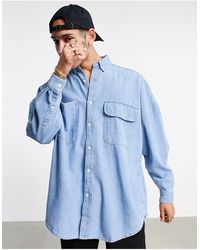 ASOS - Camisa vaquera extragrande con lavado azul medio vintage - Lyst