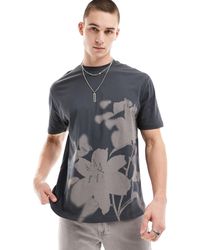 ASOS - T-shirt comoda antracite con stampa di fiori - Lyst