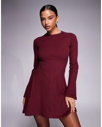 ASOS - Ribbed Fluted Sleeve Skater Mini Dress With Seam Details - Lyst
