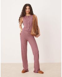 ASOS - Pantalon large d'ensemble en maille à rayures - bordeaux et rose - Lyst
