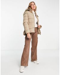 New Look - Waisted Puffer Coat With Faux Fur Hood - Lyst