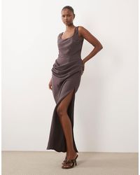 ASOS - Square Neck Draped Bodice And Waist Detail Maxi Dress With Side Split - Lyst