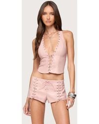 Edikted - Elisha Lace Up Faux Leather Halter Top - Lyst
