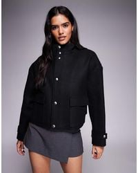 Aria Cove - Funnel Neck Zip Through Wool Look Pocket Detail Jacket - Lyst