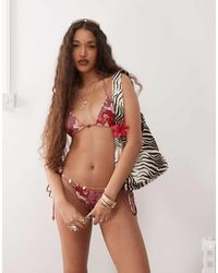 Motel - Leyna Hibiscus Print Beaded Bikini Bottoms - Lyst