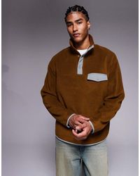ASOS - Relaxed Funnel Neck Fleece Sweatshirt With Quarter Snap - Lyst