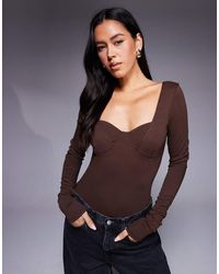 ASOS - Body Marrón Chocolate De Manga Larga Con Copas De Poliamida Compacta De - Lyst