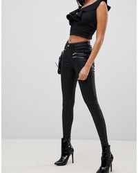 Lipsy Coated Jeans With Zip Detail - Black