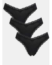 ASOS - Asos Design 3 Pack Cotton V Front High Leg Thong With Lace Trim - Lyst