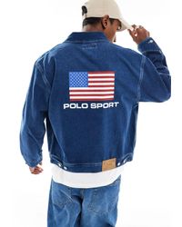 Polo Ralph Lauren - Sports capsule - giacca trucker di jeans lavaggio blu medio con logo - Lyst