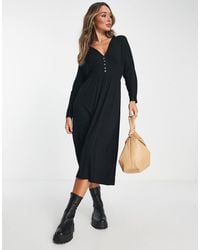ASOS - Waisted Long Sleeve Midi Tea Dress With Buttons - Lyst