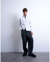 TOPMAN - Sweat épais zippé à col cheminée et coupe carrée - clair chiné - Lyst