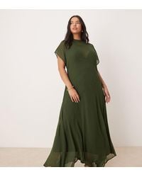ASOS - Vestido Largo Verde Con Cuello Subido Y Bajo De Picos De Chifón De Asos Design Curve-Azul Marino - Lyst