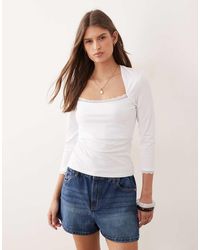 ASOS - 3/4 Sleeve Square Neck Top With Lace Hem - Lyst