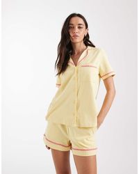 Chelsea Peers - Time For A Nap Embroidered Short Sleeve Button Up Shirt And Shorts Nightwear Set - Lyst