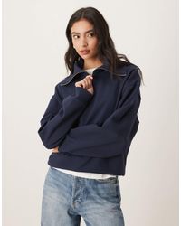 ASOS - Interlock Half Zip Sweatshirt With Large Collar Detail - Lyst