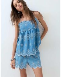 ASOS - Denim Embroidered Short Co-ord - Lyst