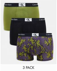 Calvin Klein - Ck 96 - confezione da 3 boxer aderenti neri, verdi e con stampa - Lyst