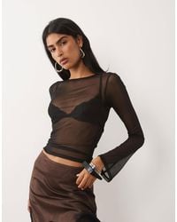 ASOS - Sheer Mesh Flare Long Sleeve Top - Lyst