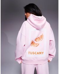 Kaiia - Oversized Hoodie Van Katoenmix Met Geborduurd Logo En Grafische Tuscany- En Sinaasappelprint Op De Rug - Lyst