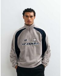 ASOS - Relaxed Funnel Neck Fleece With Cut & Sew Panels And Embroidery Print - Lyst