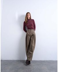 TOPSHOP - Pantaloni Bombati Color Cammello Con Vita Scesa - Lyst