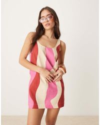 ASOS - Vestido Corto Rosa A Con Cuello Ancho De Algodón Y Lino De - Lyst