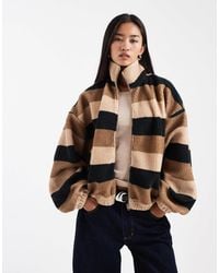 Collusion - Stripe Borg Fleece Zip Through Top - Lyst