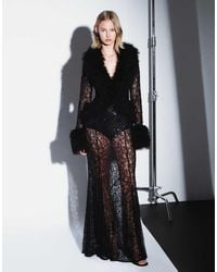 AFRM - Simone Faux Fur Beaded Lace Long Sleeve Cardigan Co-ord - Lyst