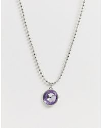 ASOS Necklace With Crystal Gem Pendant And Ball Chain In Silver Tone - Metallic