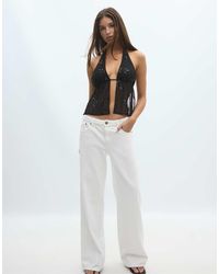 Stradivarius - Embroidered Halter Top With Rhinestones - Lyst