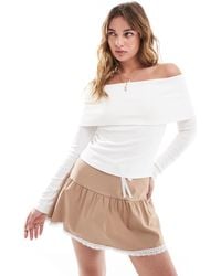 Miss Selfridge - Rib Deep Fold Over Bardot Top - Lyst