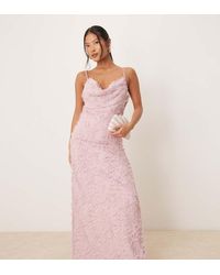 Vila - Vestido Largo Rosa Claro De Tirantes Con Cuello Desbocado De Tejido Texturizado De - Lyst