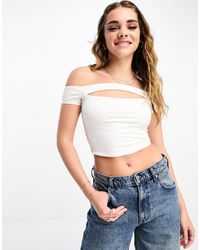 Pull&Bear - Double Strap One Shoulder Crop Top - Lyst