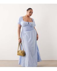 Esmee Curve - Puff Sleeve Tie Front Maxi Beach Dress - Lyst