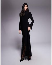 ASOS - Highneck Maxi Dress With Sheer Lace Godets And Layered Sleeve - Lyst