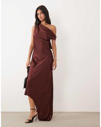 JW PEI - Exclusive Satin Draped One Shoulder Asymmetric Satin Maxi Dress - Lyst