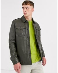 ASOS Leather Quilted Overshirt - Green