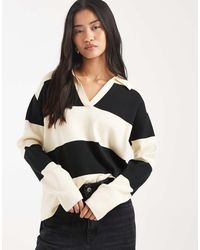 Threadbare - Polo Stile Rugby Nera Ed Écru A Righe - Lyst