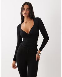 Oh Polly - Modal V-Neck Long Sleeve Ruched Waist Top Co-Ord - Lyst